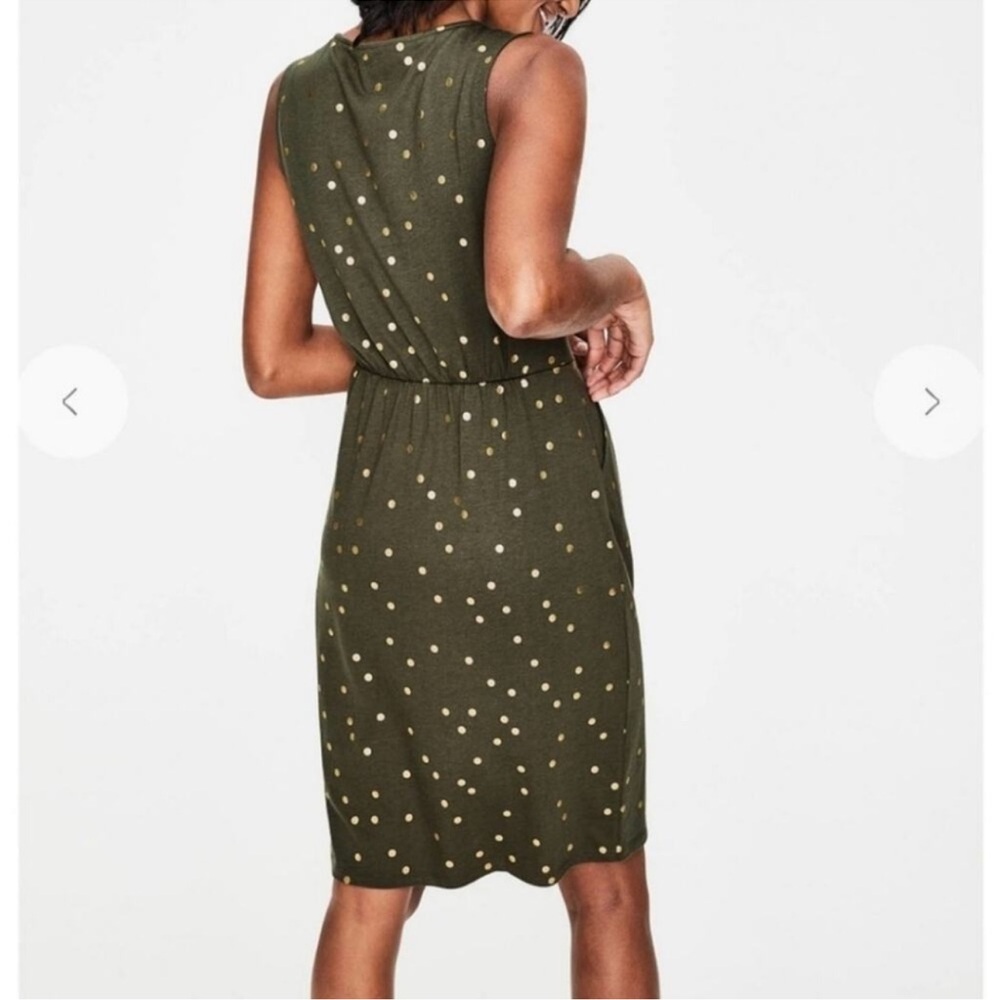 Boden Melinda dress women’s size 8l olive green with gold polka dots - Picture 2 of 6